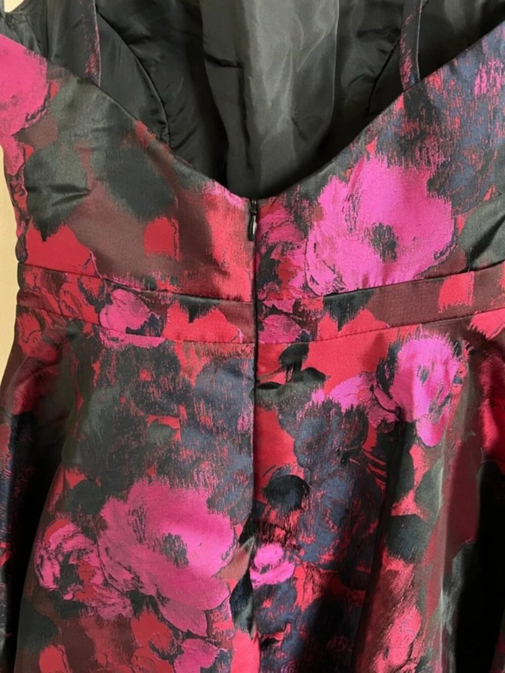 Xscape Size 6 Burgundy Pink Black Floral Jacquard Fit & Flare Cocktail Dress - Picture 5 of 6